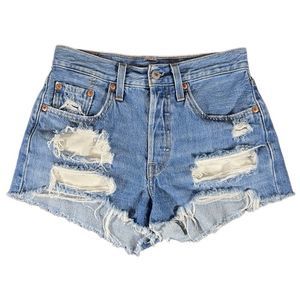 Levi's Light Blue Distressed High-Rise Jean Shorts